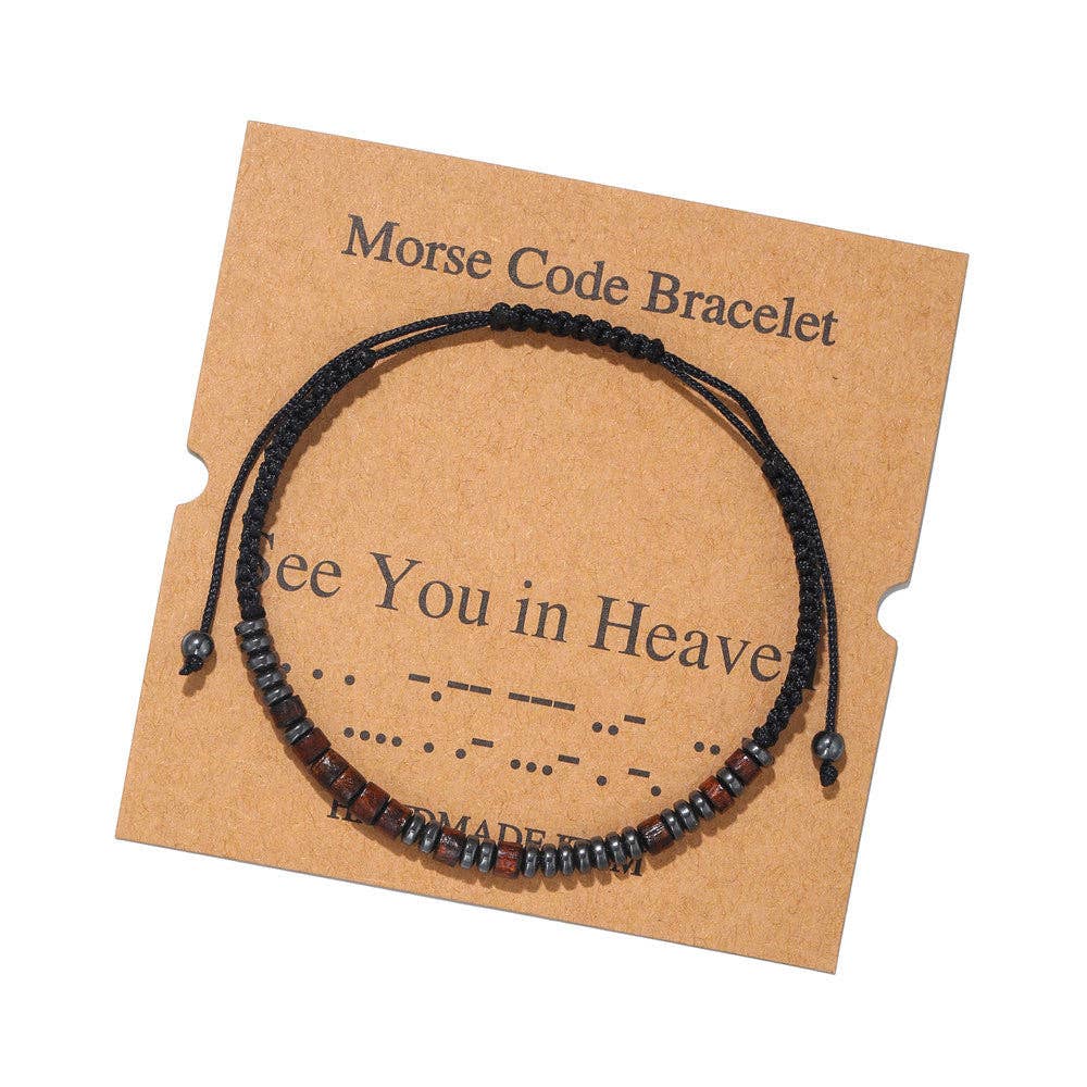 Multi-style Hand-woven Wood Bead Morse Code Bracelet