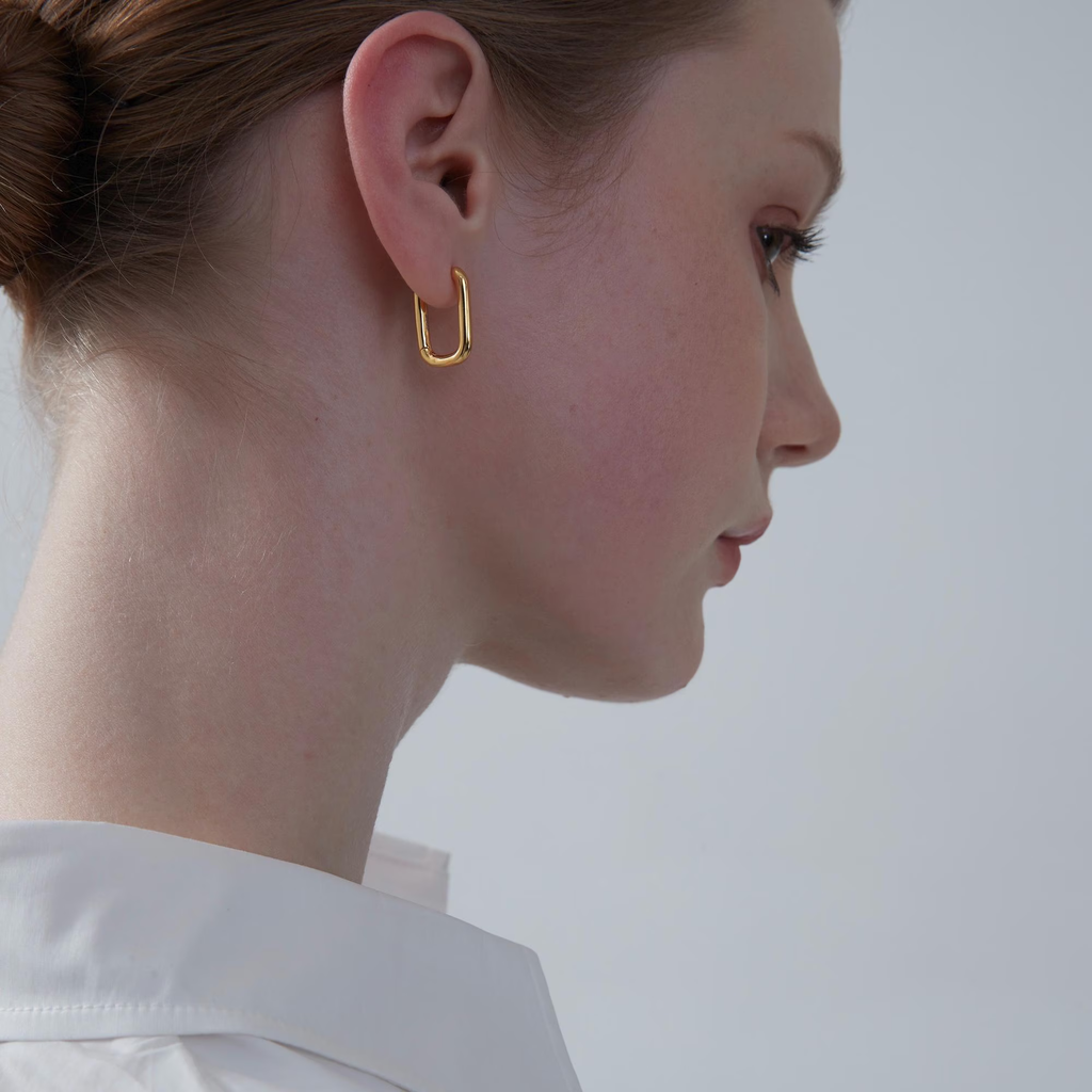 Perimade & Co. LLC - Minimalist Rectangular Hoop Earrings in 925 Sterling Silver