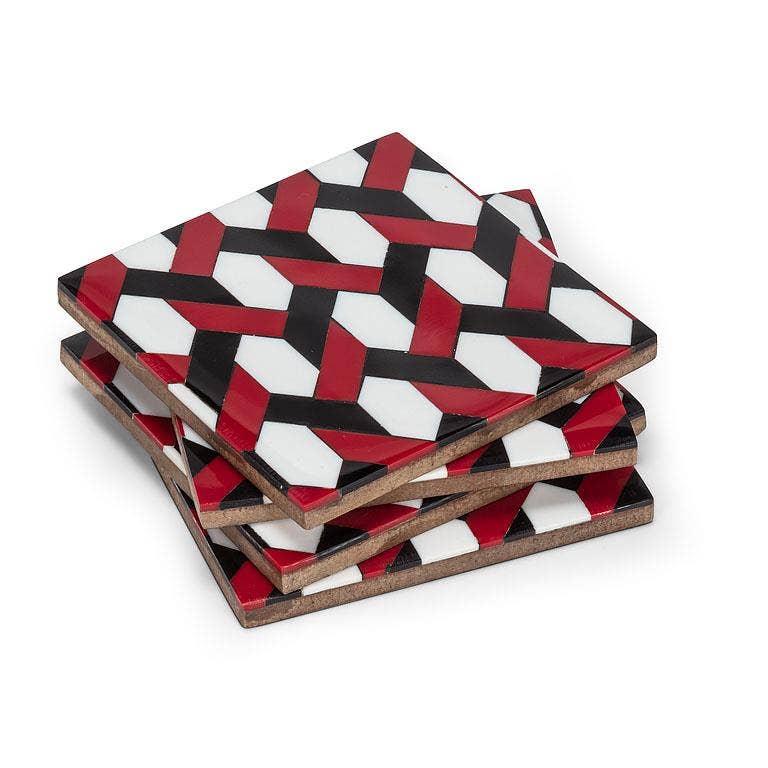 Abbott - Set of 4 Mosaic Coasters Red - 4" Square