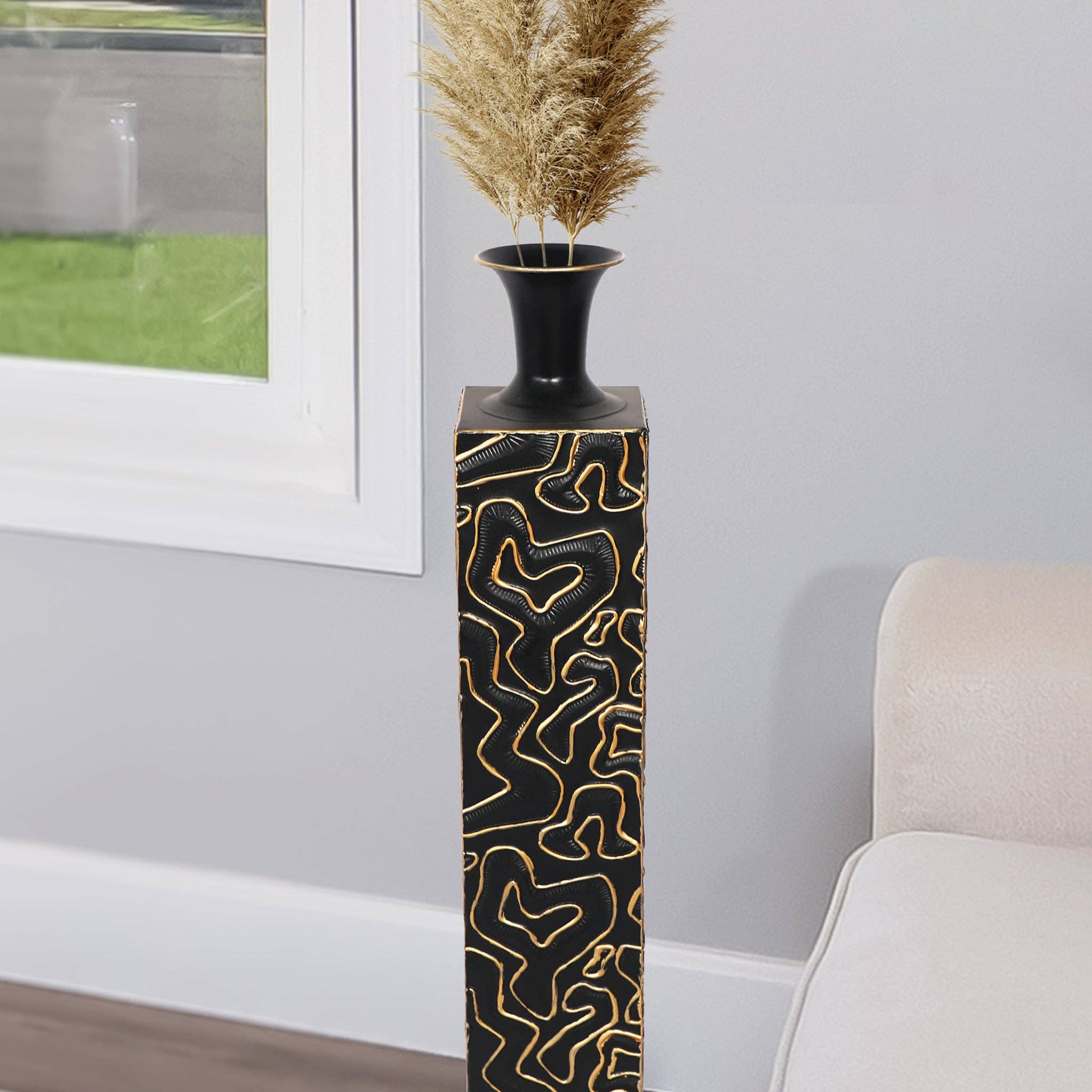 32" Handmade Black Gold Accent Decorative Floor Vase