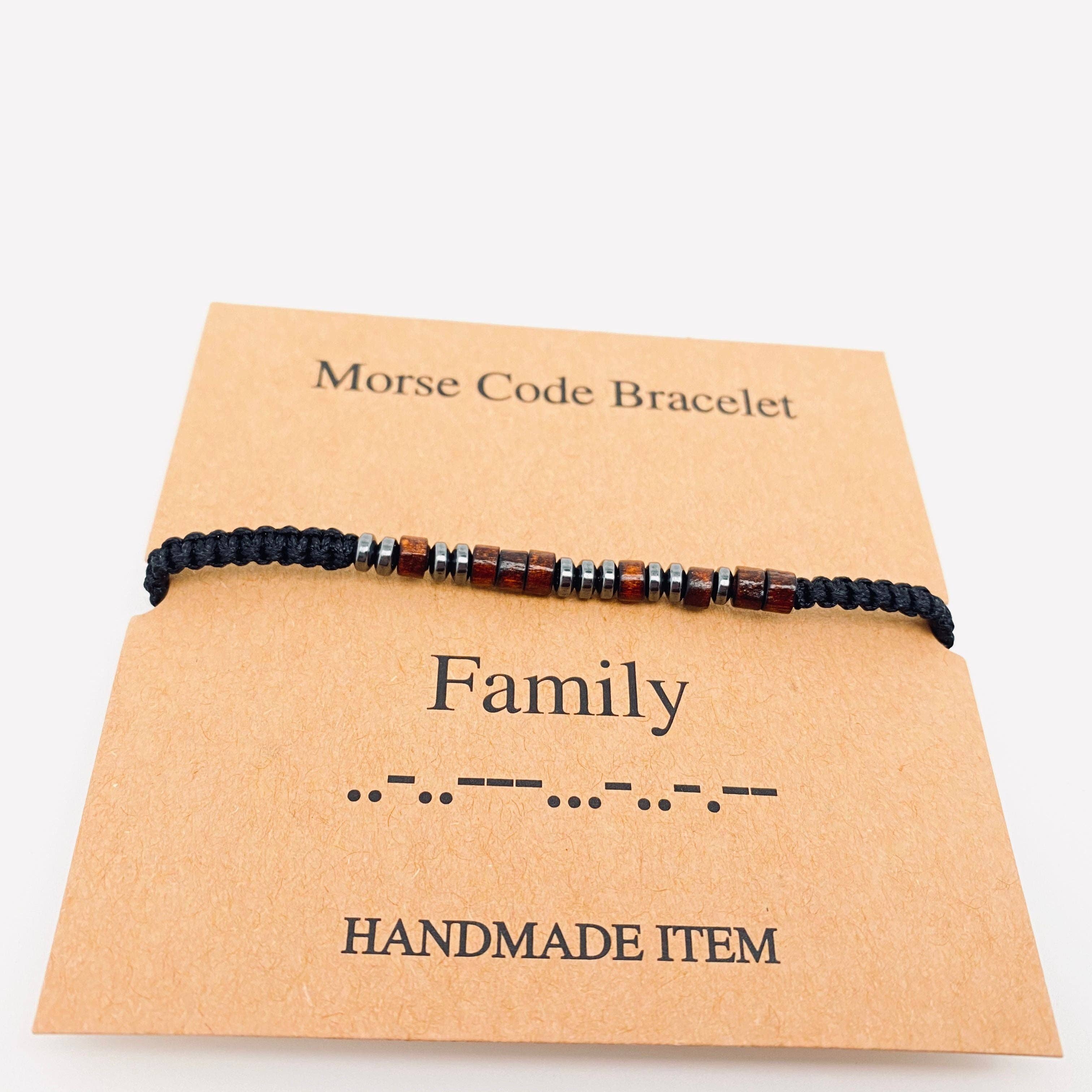 Multi-style Hand-woven Wood Bead Morse Code Bracelet