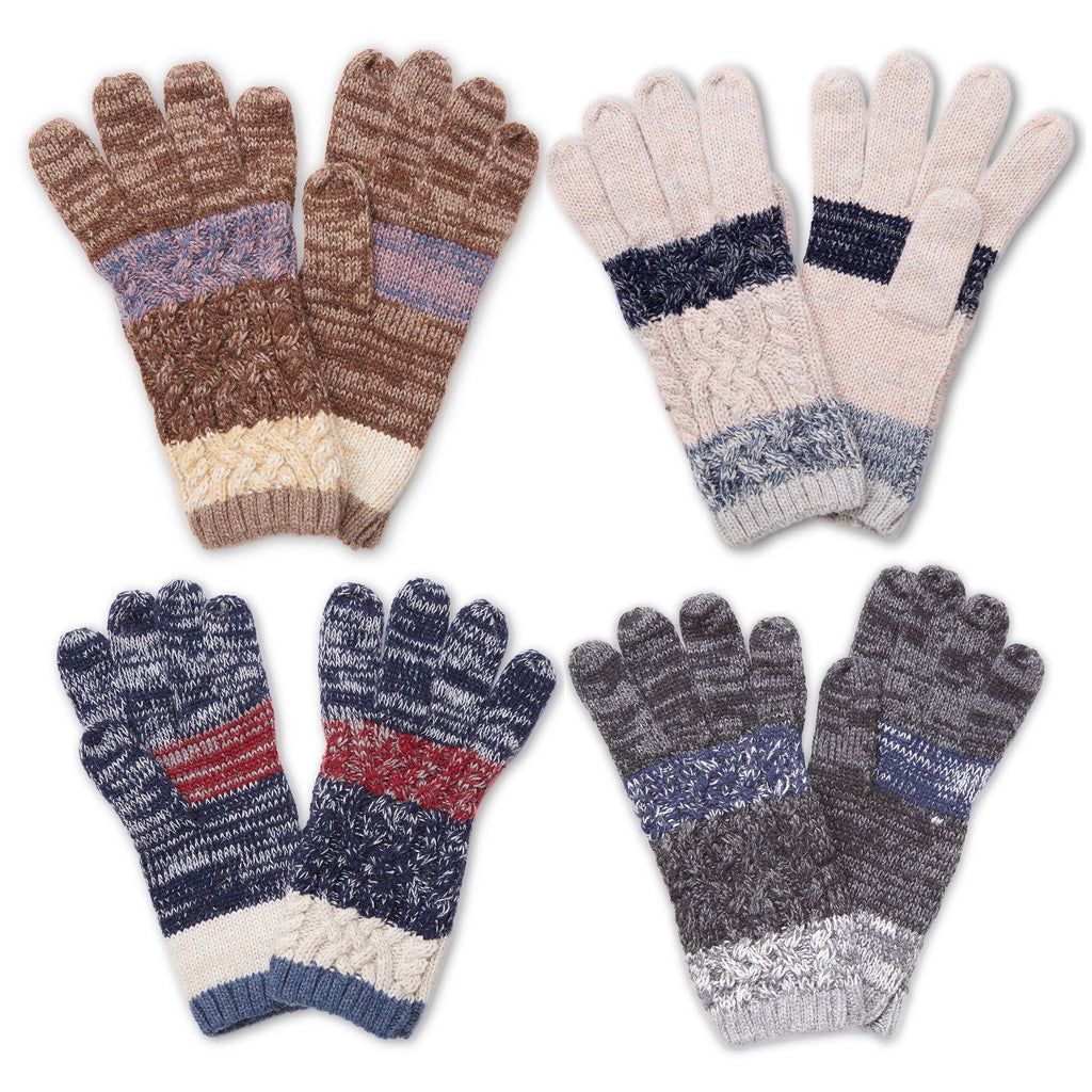 Hana - Stripe  Print Cable Knit Pattern Winter Knit Gloves