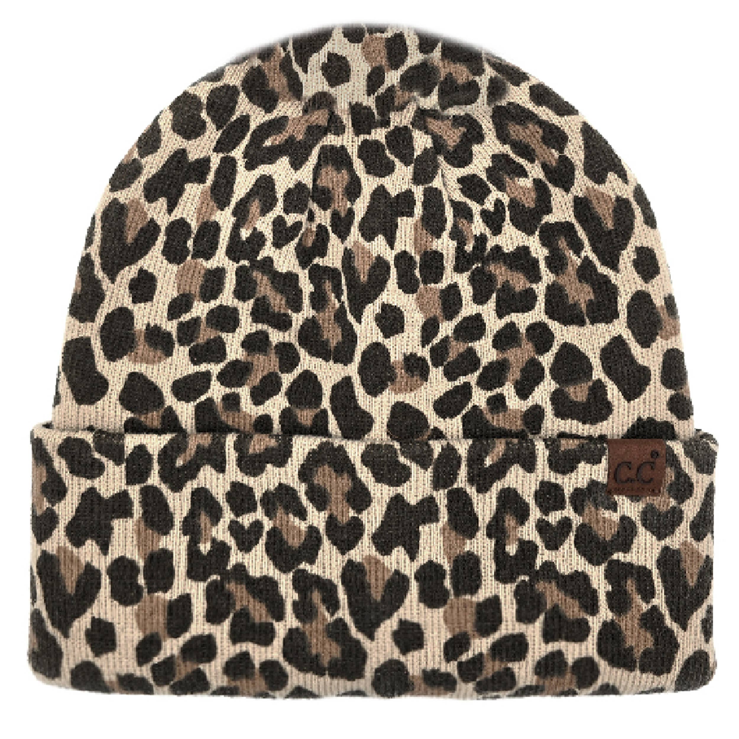 Hana - C.C Leopard Pattern Print Cuff Beanie Winter Hat