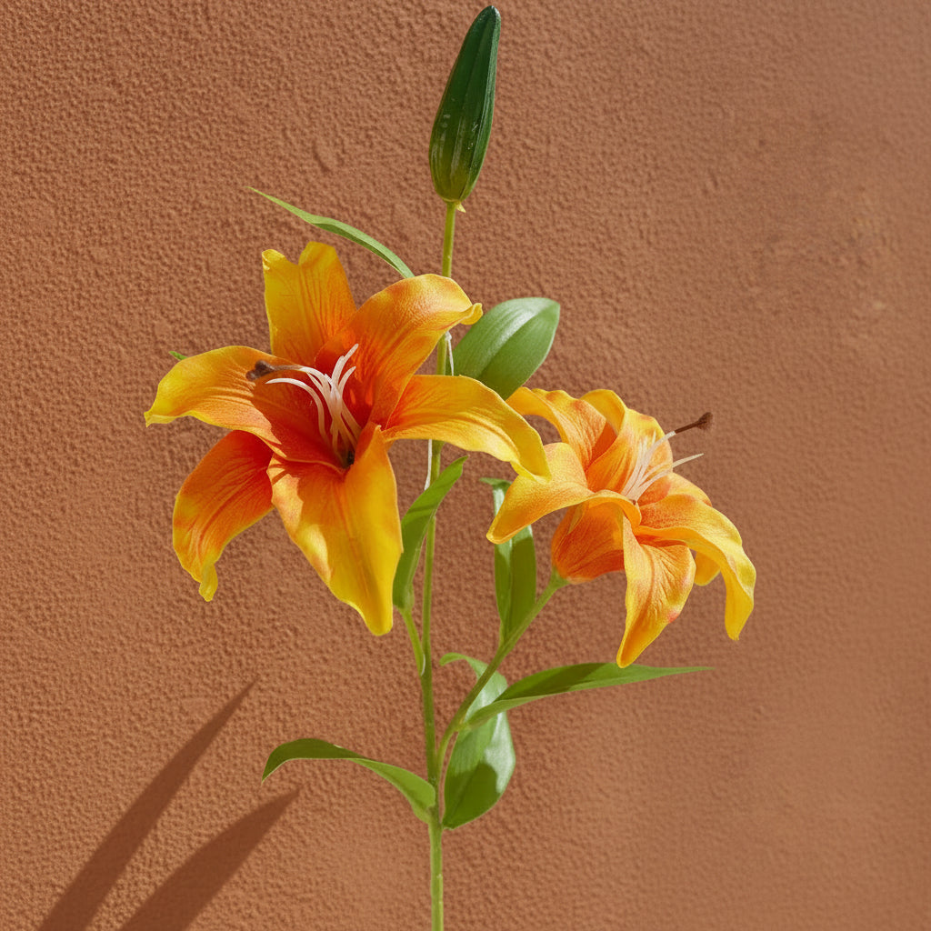 Soft Touch Faux Lily Stem - Orange