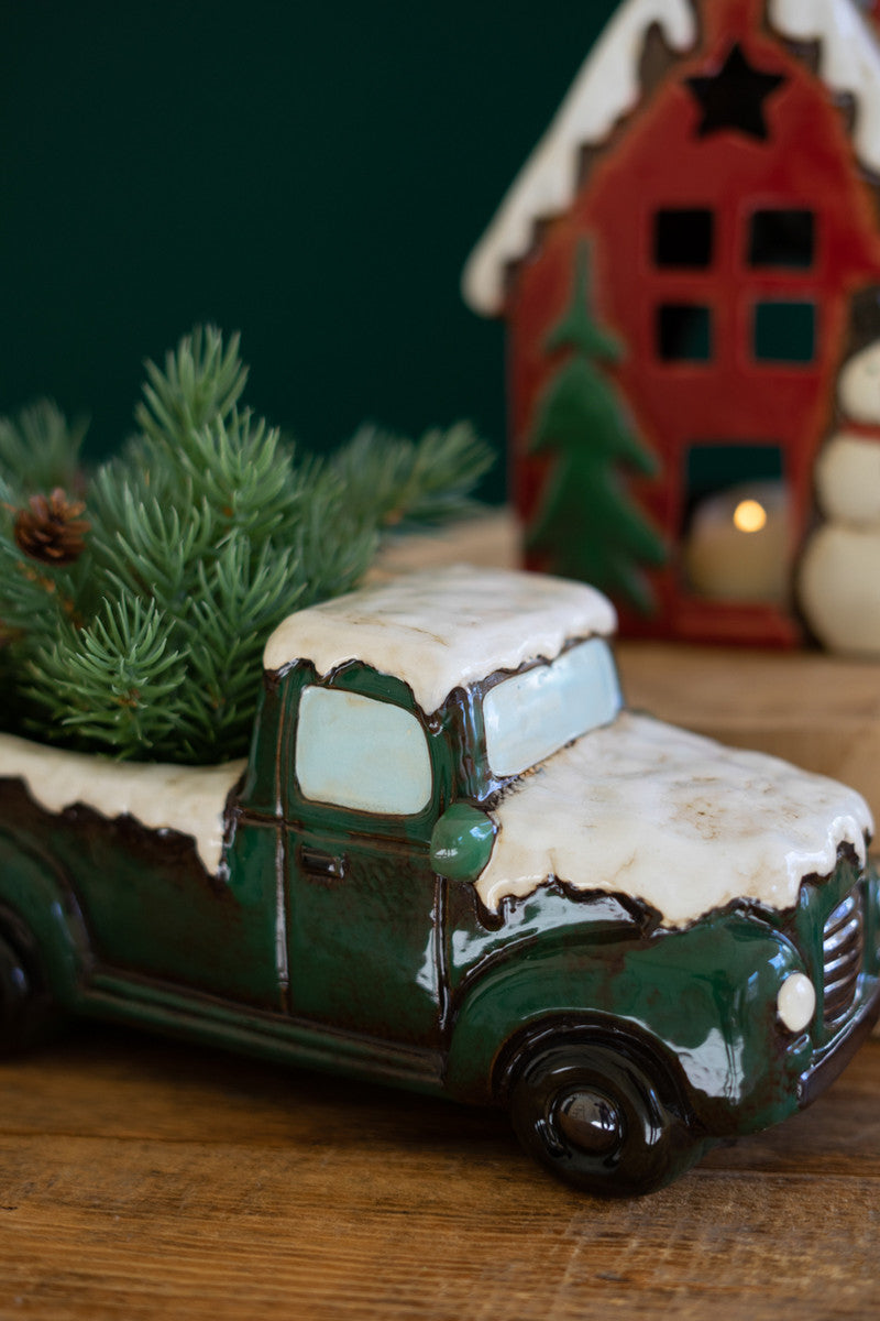 Set of 2 Ceramic Christmas Truck and House