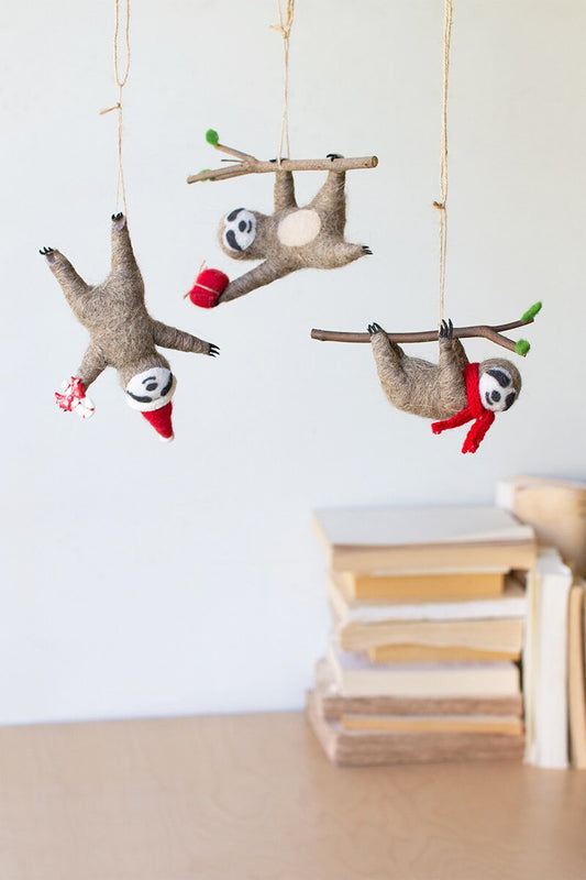 Felt Sloth Christmas Ornaments (3 Styles)