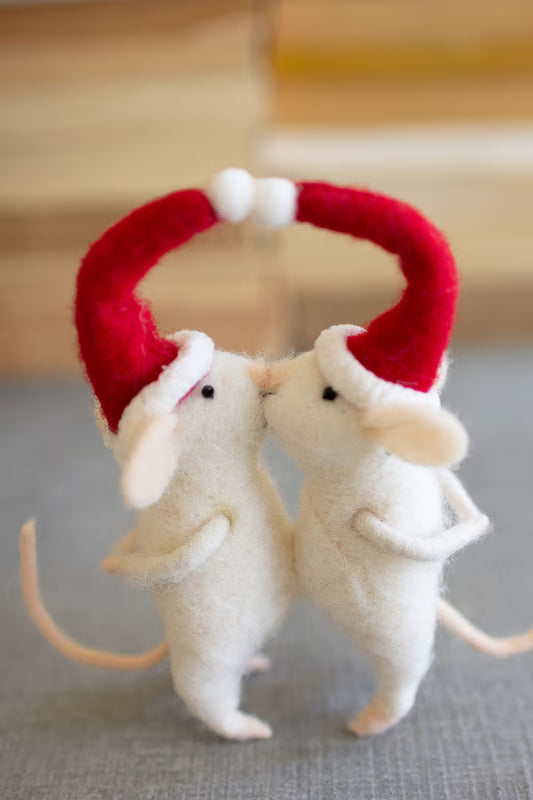 Kissing Felt Christmas Mice Ornaments