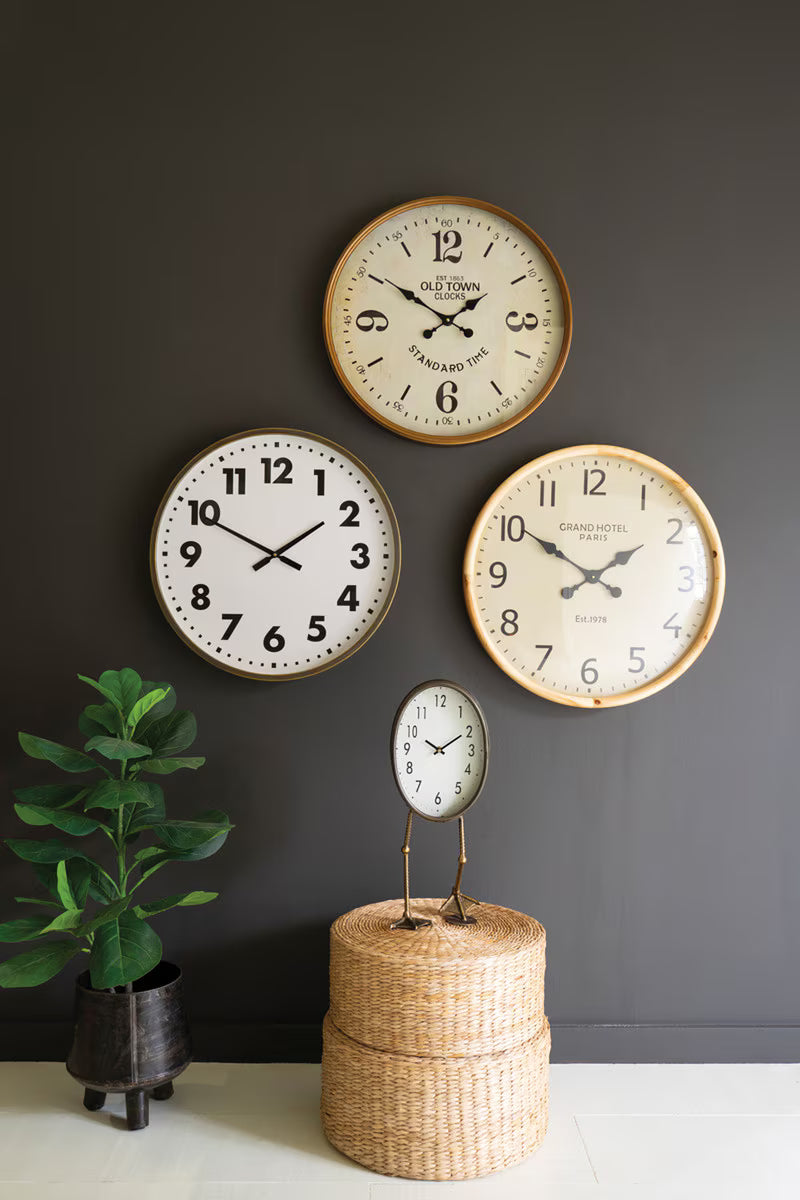 Round Black and White Wall Clock with Antique Brass Frame