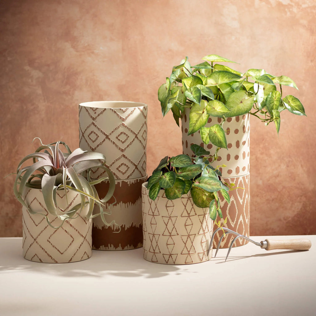 Embossed Cement Patterned Pots (3 styles)
