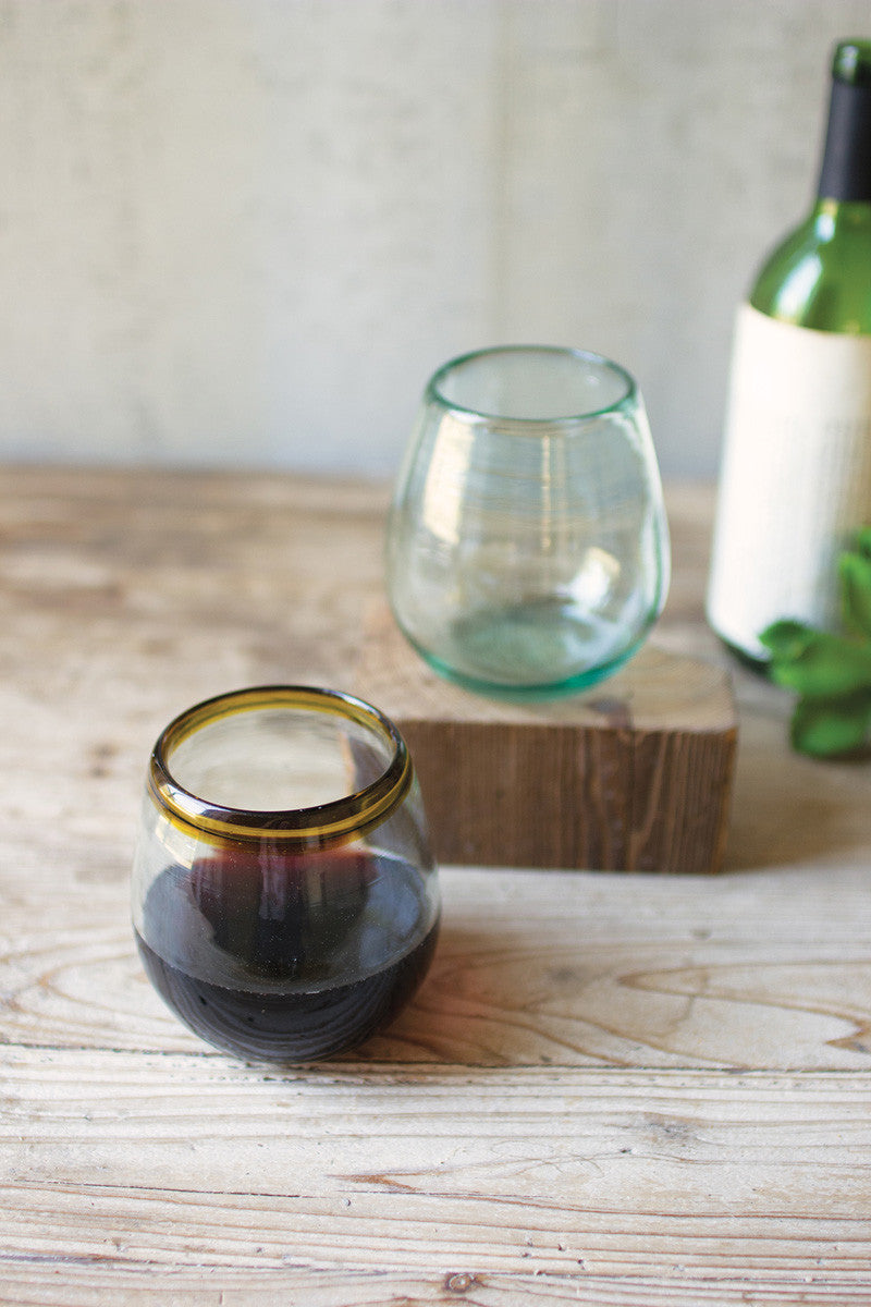 Stemless Wine Glass with Amber Rim