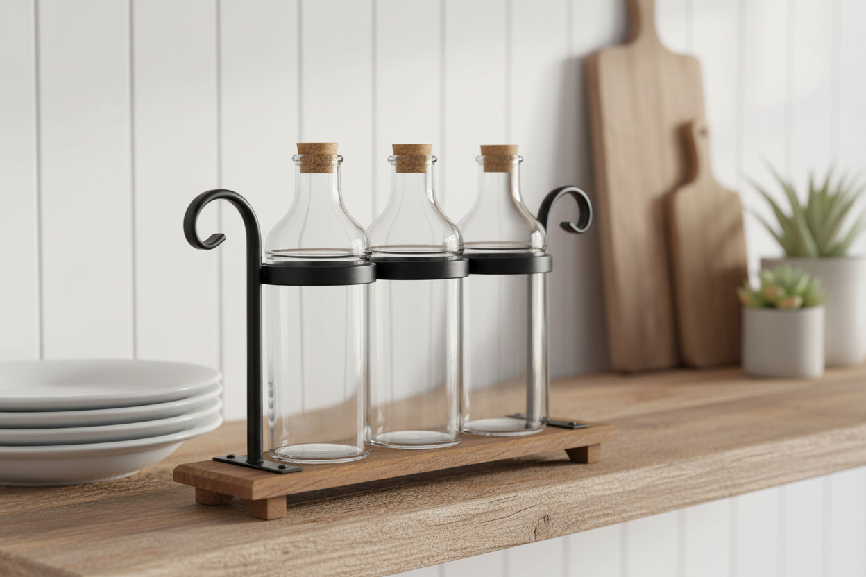 Metal Base With Glass Vases