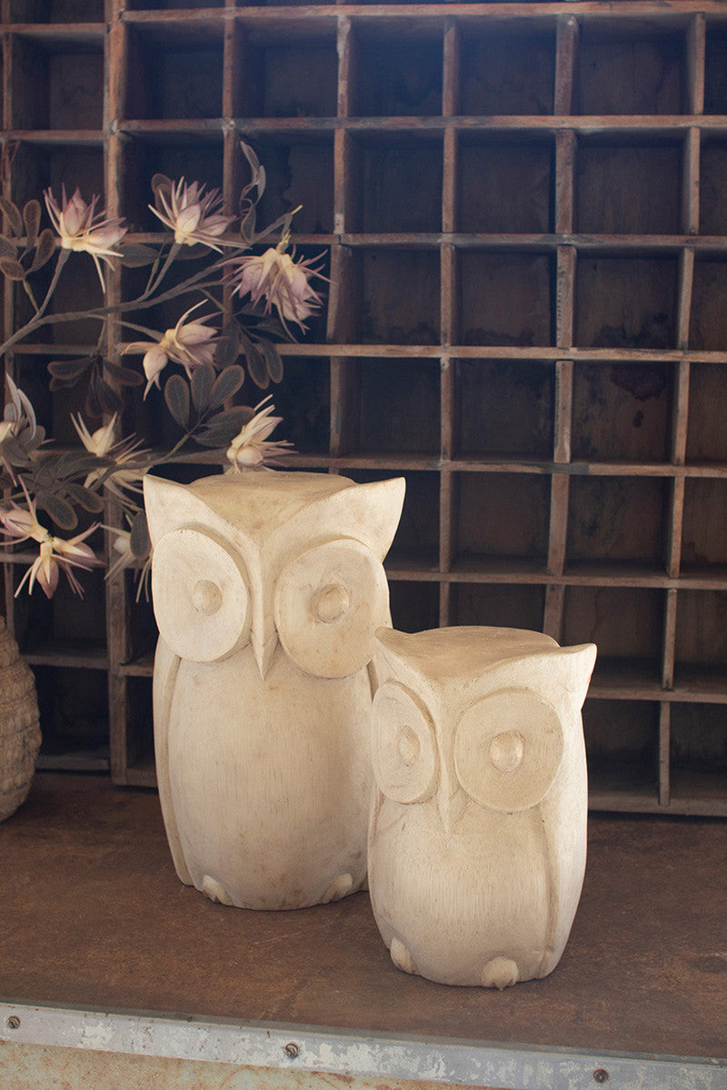 Carved Wooden Owl Statues