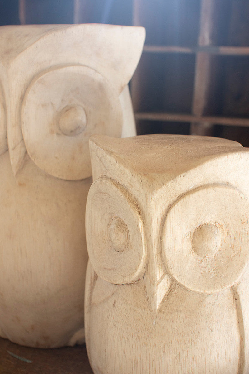 Carved Wooden Owl Statues