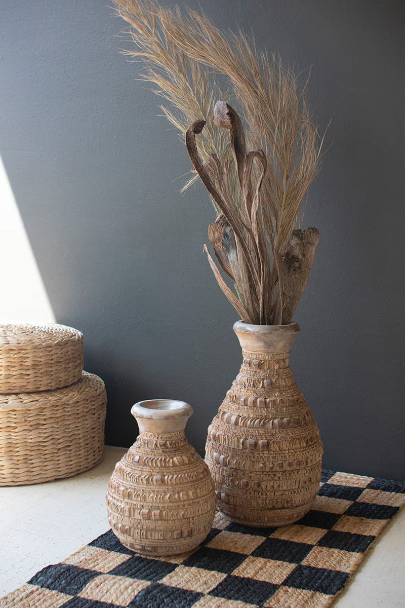 Carved Wooden Vases (2 Sizes)