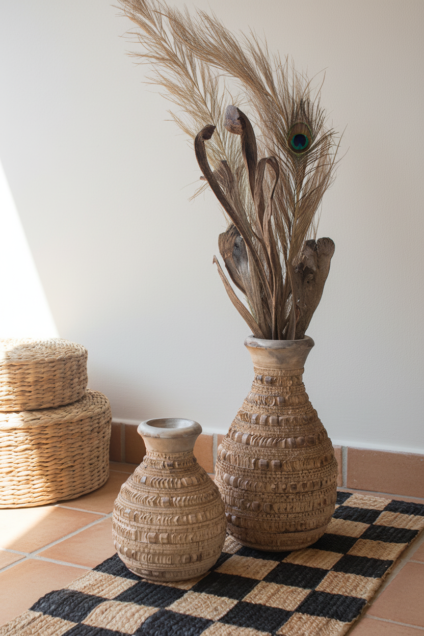 Carved Wooden Vases (2 Sizes)