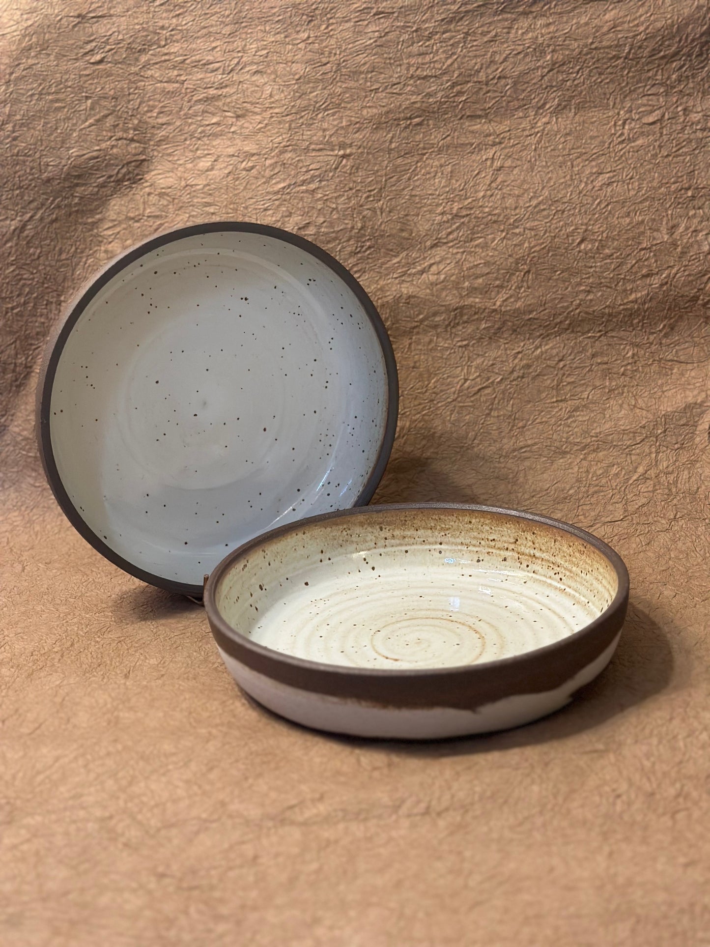 Olivia Snow Ceramics - 9.5" Dark Brown and White Marbled Ceramic Coupe Bowl