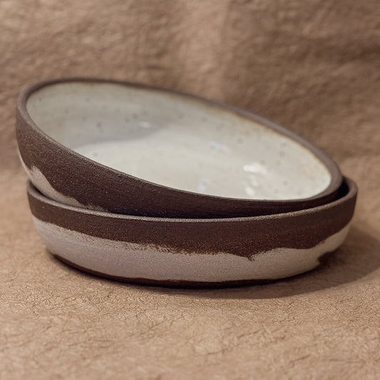 Olivia Snow Ceramics - 9.5" Dark Brown and White Marbled Ceramic Coupe Bowl