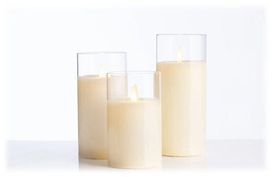 Cream LED Candles in Clear Glass Cylinders