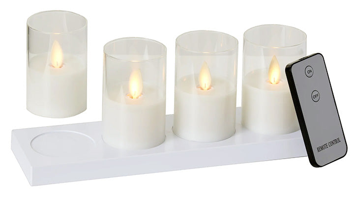 Cream Votive Candles w/Charger – Set/4