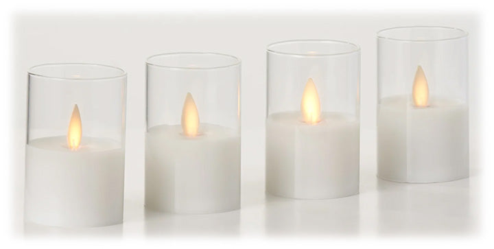 Cream Votive Candles w/Charger – Set/4