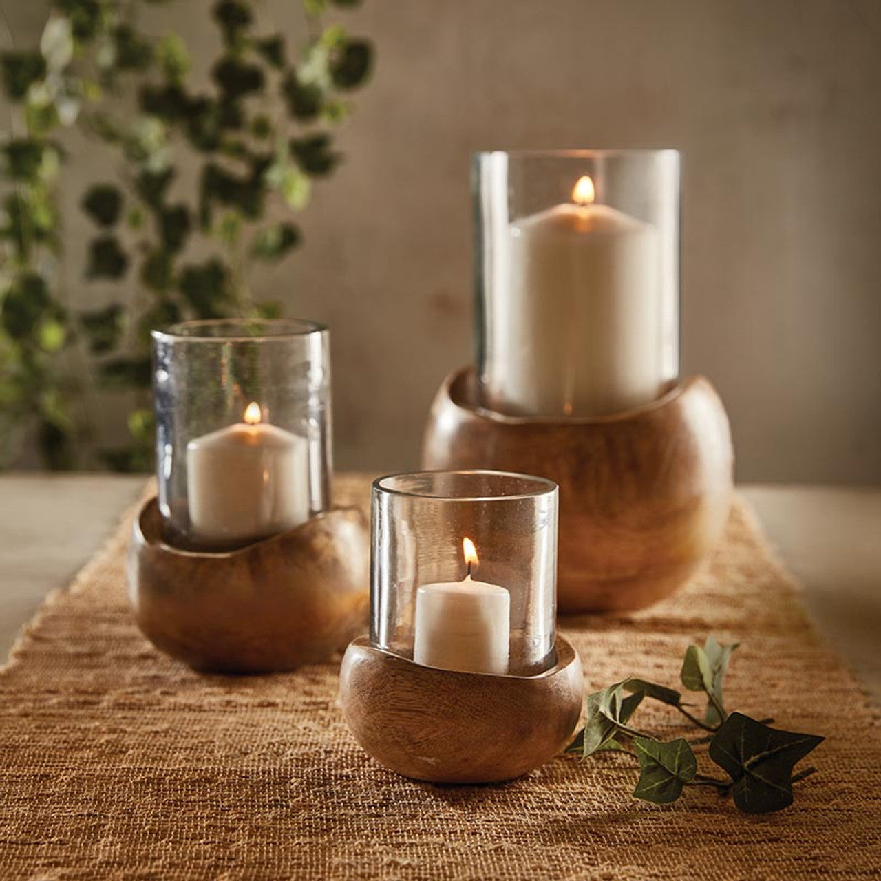 Wooden Glass Hurricane (Small)