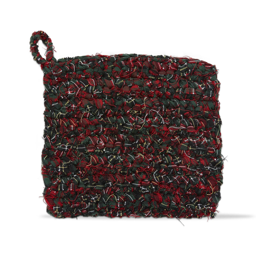 Chindi Crochet Plaid Potholder - Green