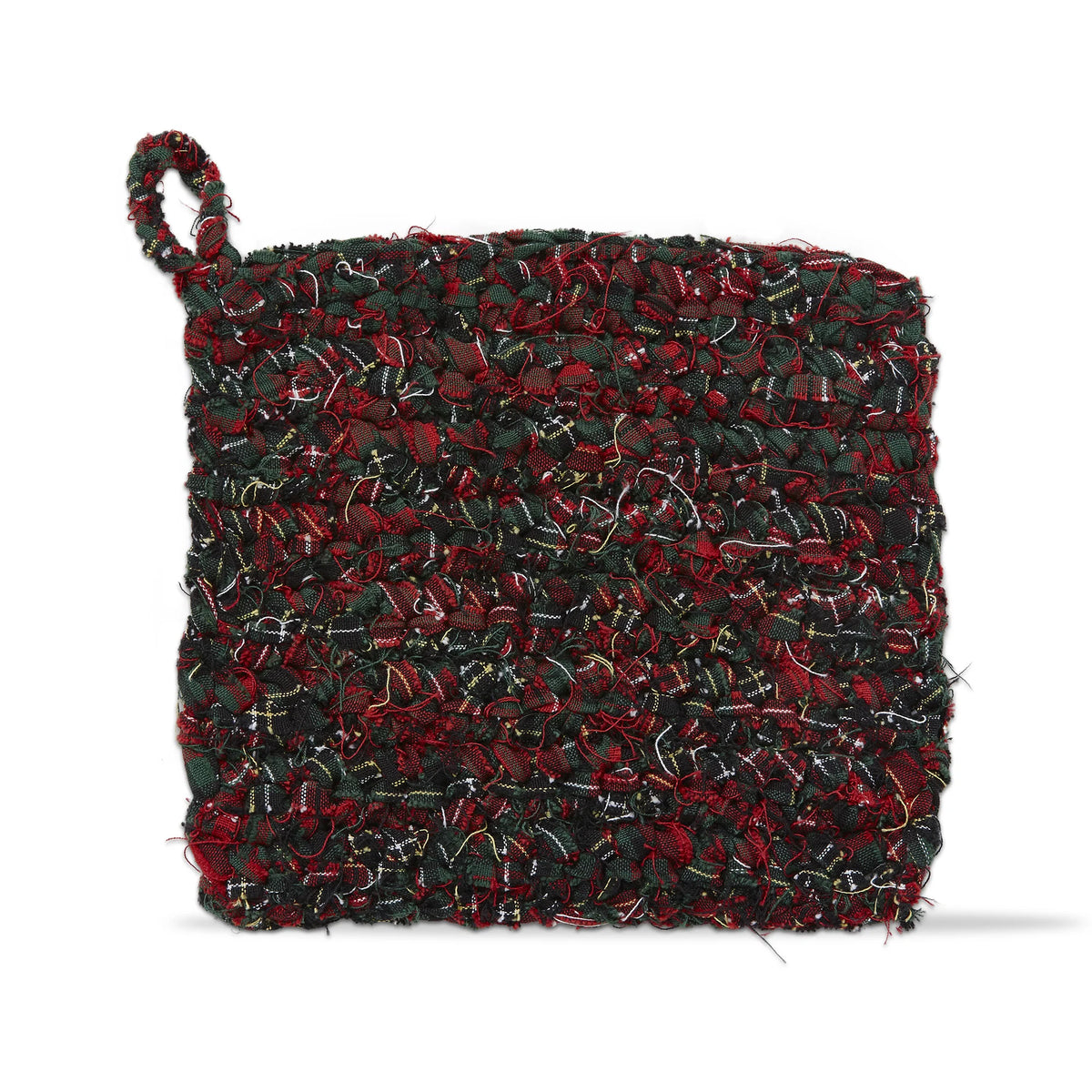 Chindi Crochet Plaid Potholder - Green