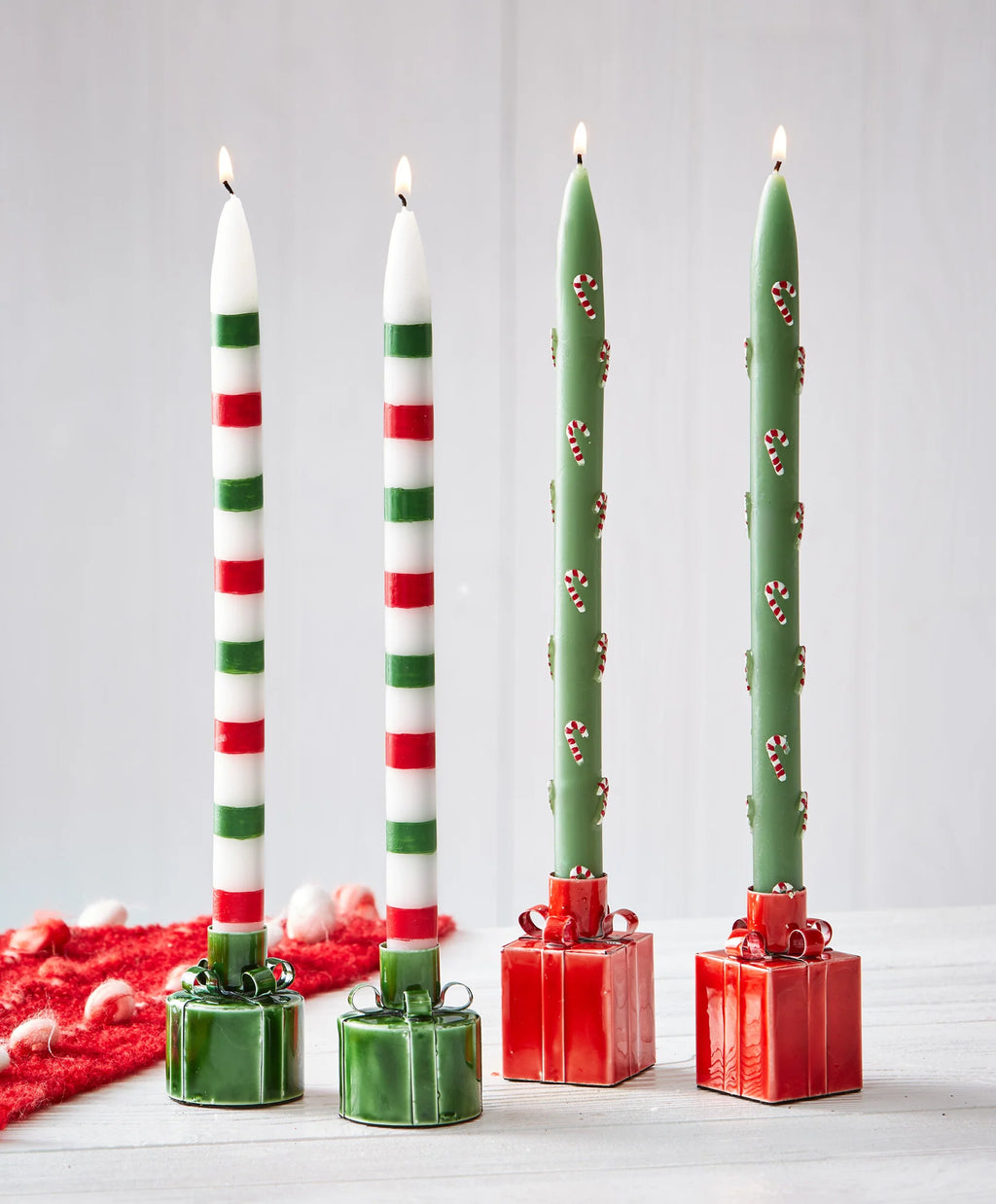 Christmas Stripes Taper Candles  (2) per box