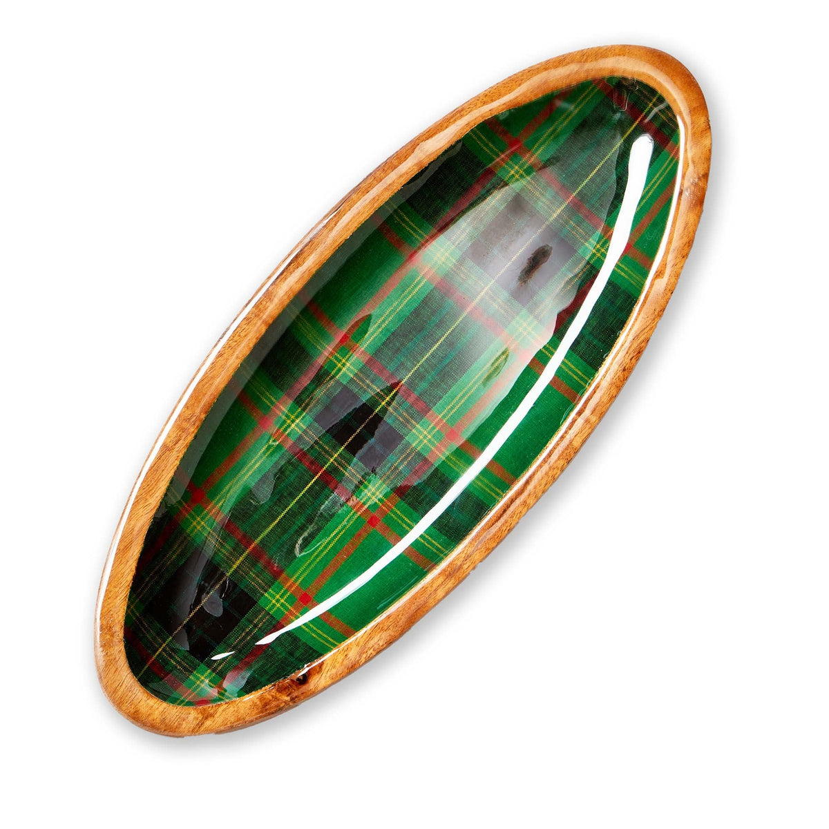 Holiday Plaid Wood & Enamel Platter
