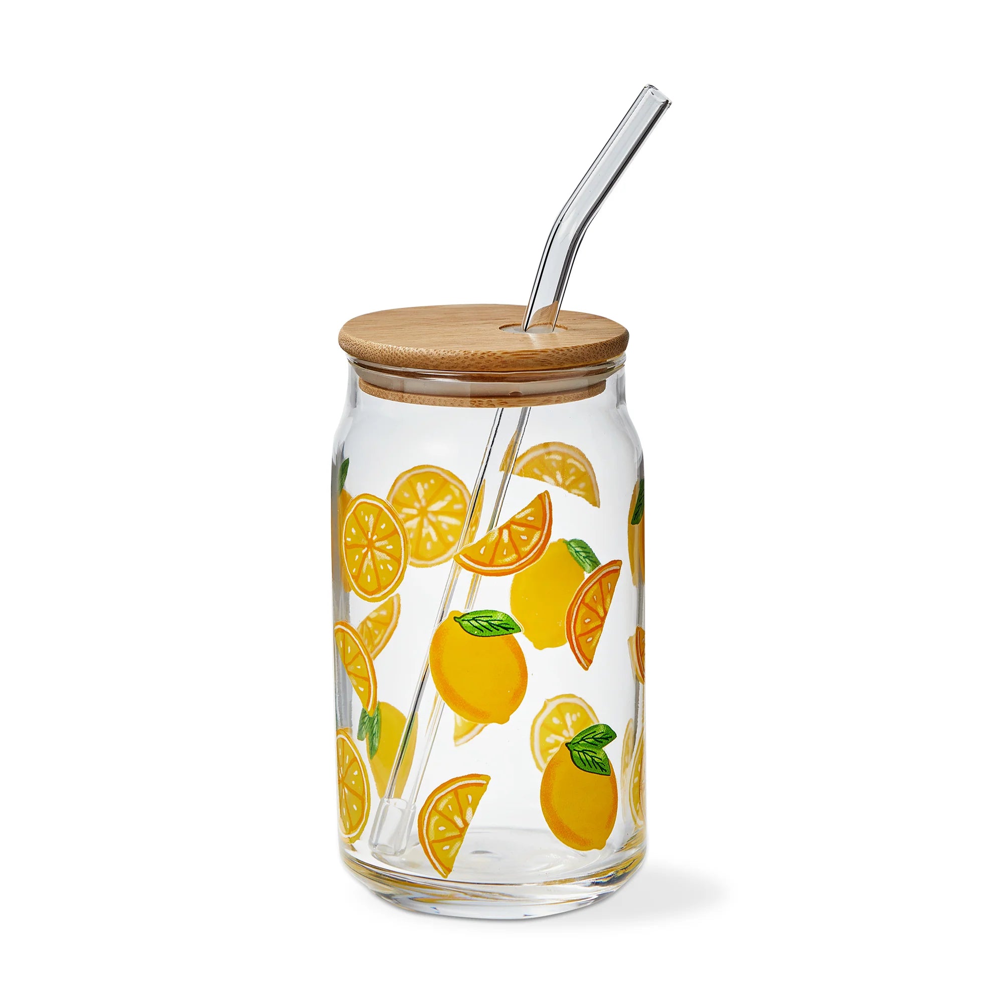 Lemon Lidded Glass Tumbler w/Straw