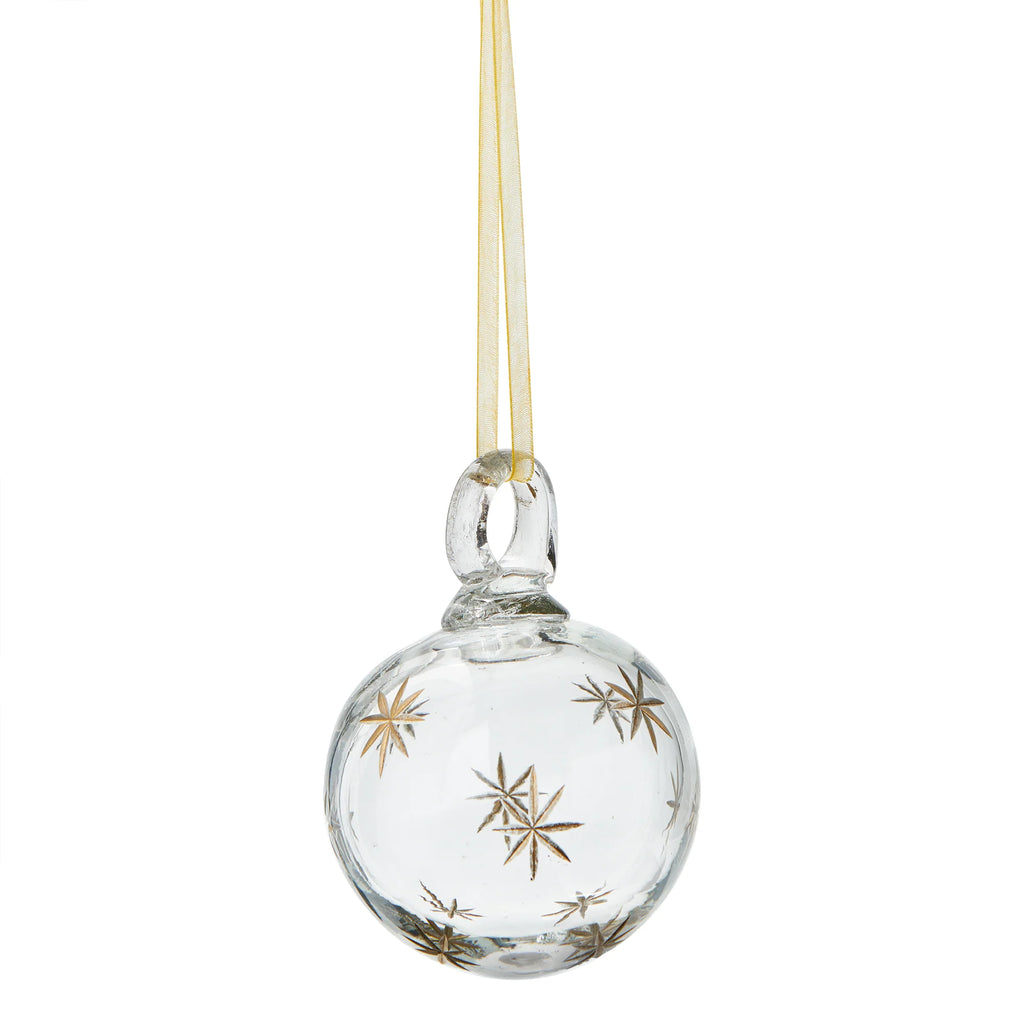 Ornament - 3" Ivory w/Gold Star & Snowflake Ball