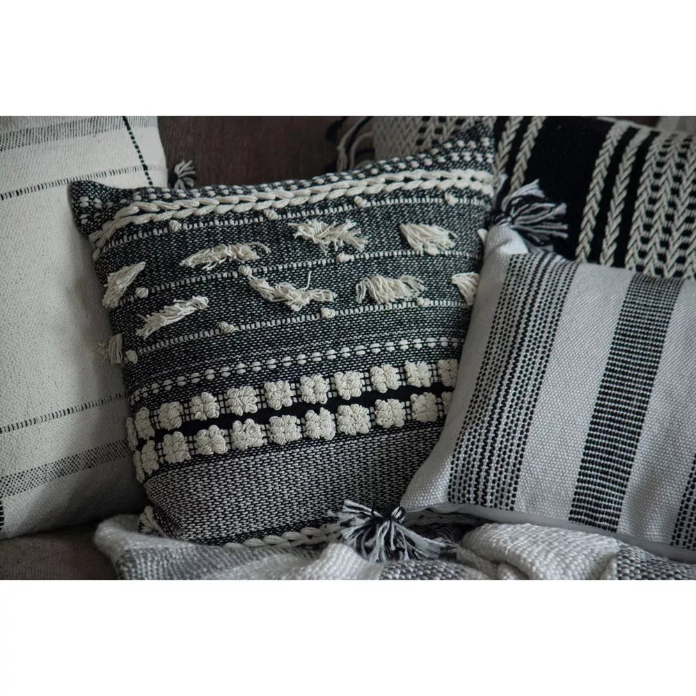 Foreside - Black Striped Hand Woven 18x18" Cotton Decorative Throw Pillow