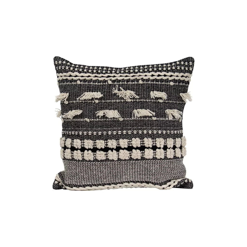 Foreside - Black Striped Hand Woven 18x18" Cotton Decorative Throw Pillow