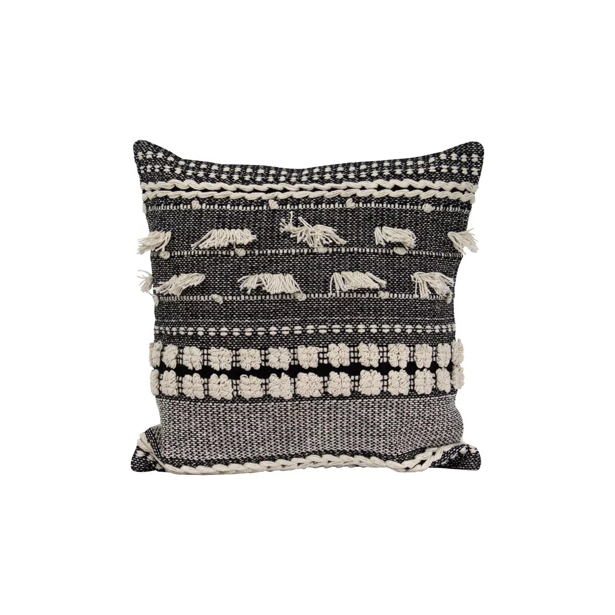 Foreside - Black Striped Hand Woven 18x18" Cotton Decorative Throw Pillow