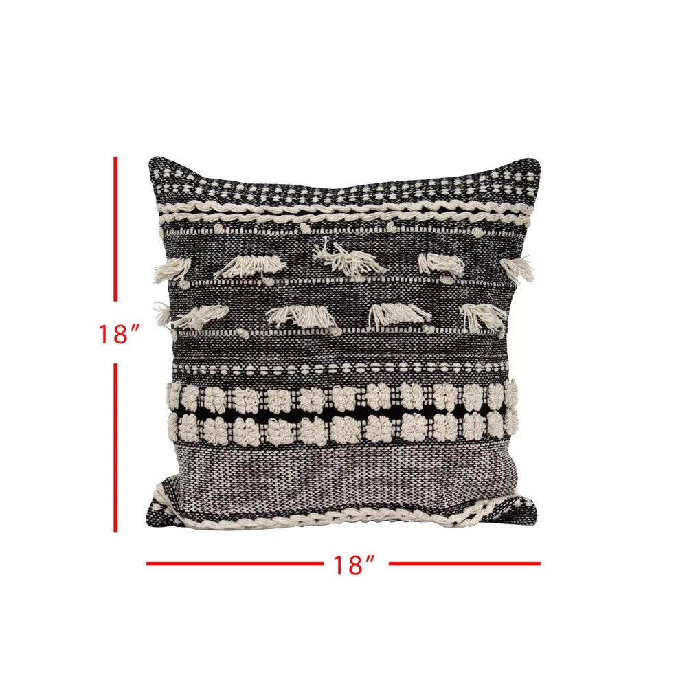 Foreside - Black Striped Hand Woven 18x18" Cotton Decorative Throw Pillow