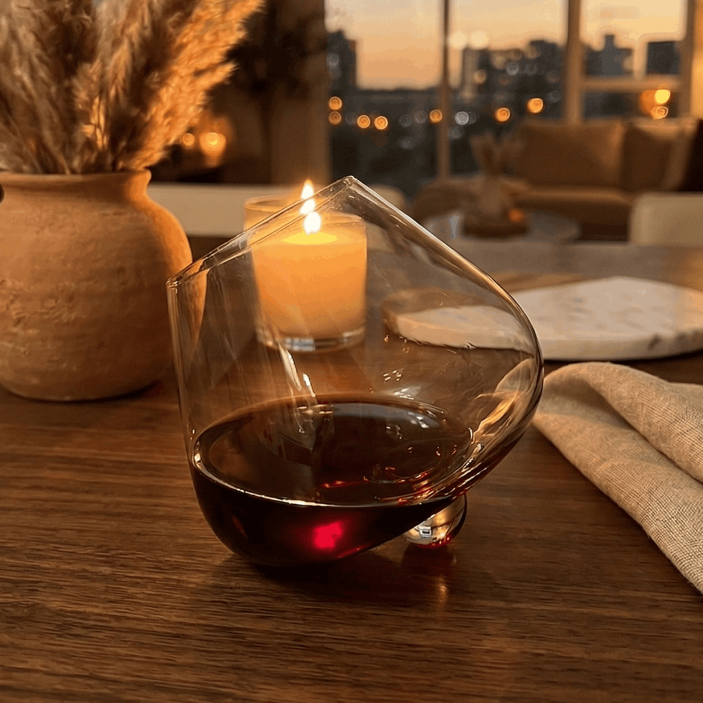 TsukiGlass - Kami Rotating Crystal Wine Glass & Wooden Coaster