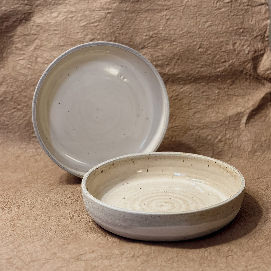 Olivia Snow Ceramics - 9" Grey and White Marbled Ceramic Coupe Bowl