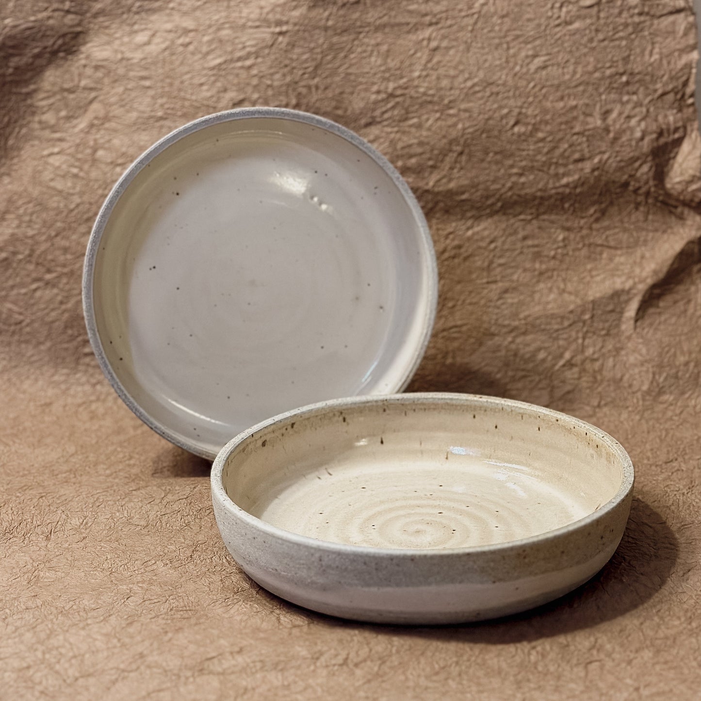 Olivia Snow Ceramics - 9" Grey and White Marbled Ceramic Coupe Bowl