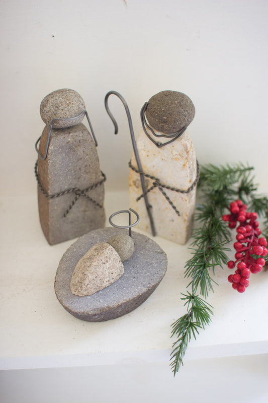 Set of 3 River Rock Mary, Joseph and Jesus