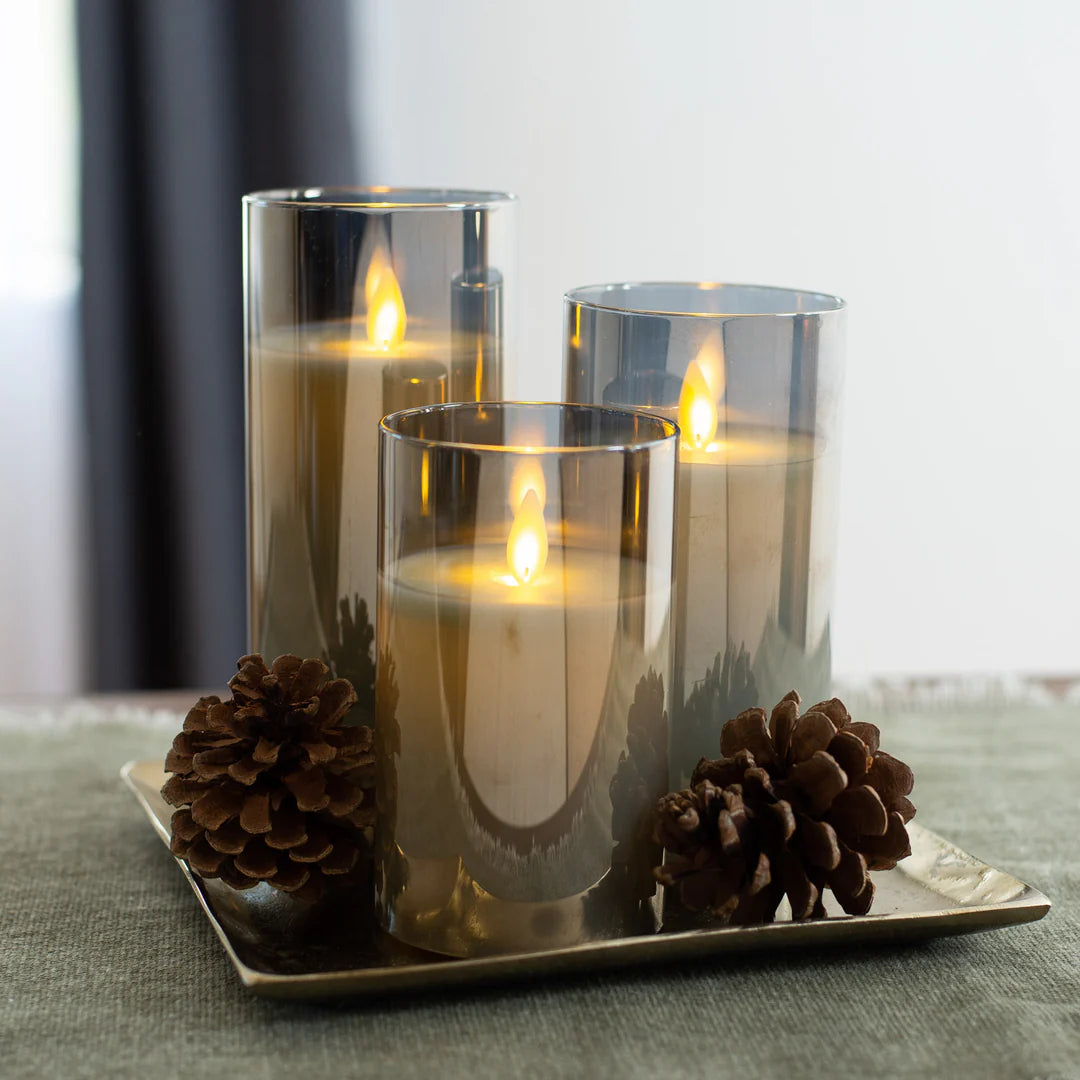 LED Candles in Smoke Glass Cylinders