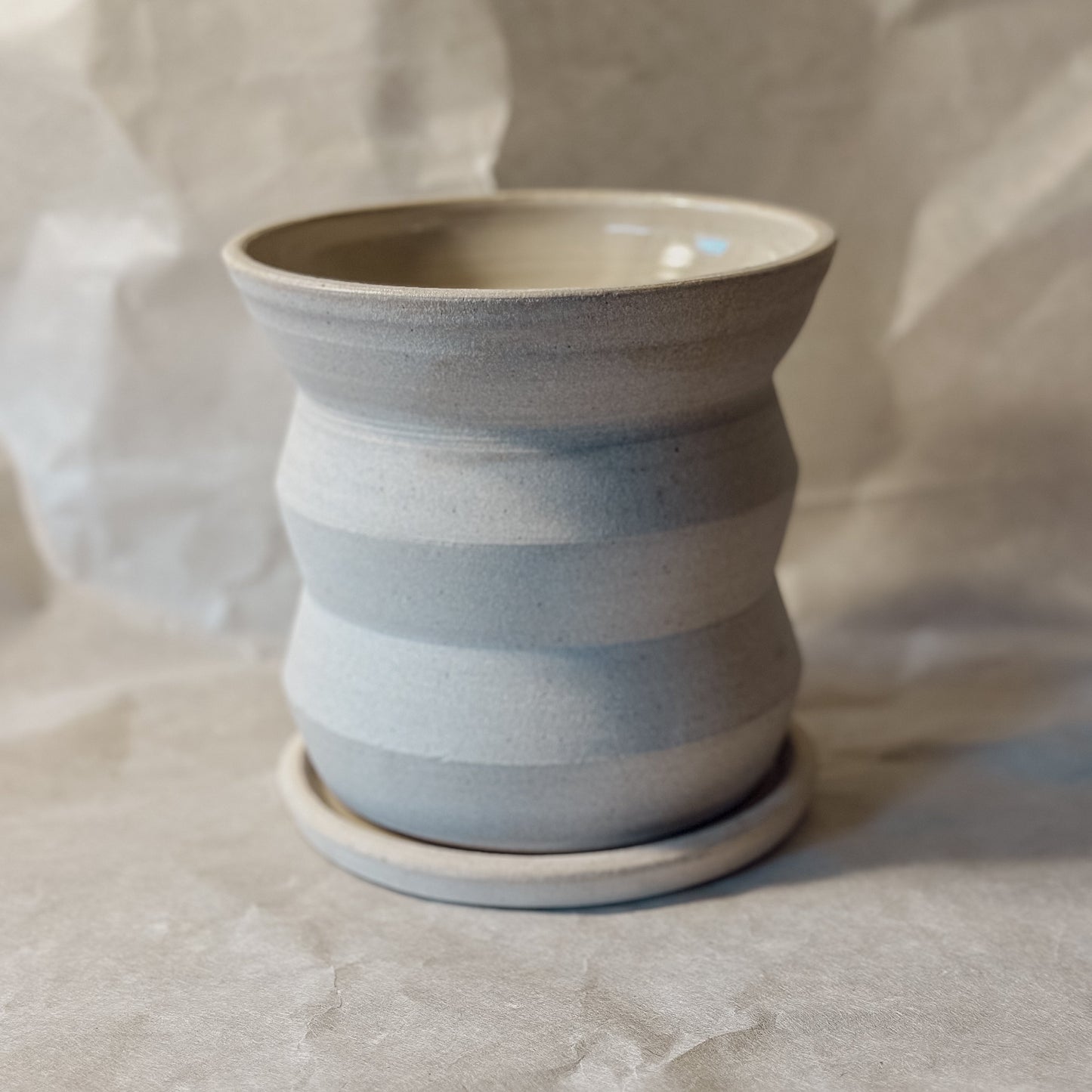 Olivia Snow Ceramics - 6" Angled Creme Planter with Saucer and Drainage