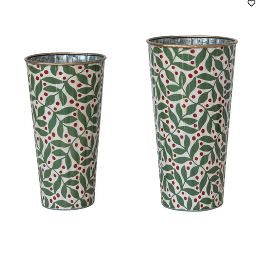 Enameled Metal Pleated Holly Planters