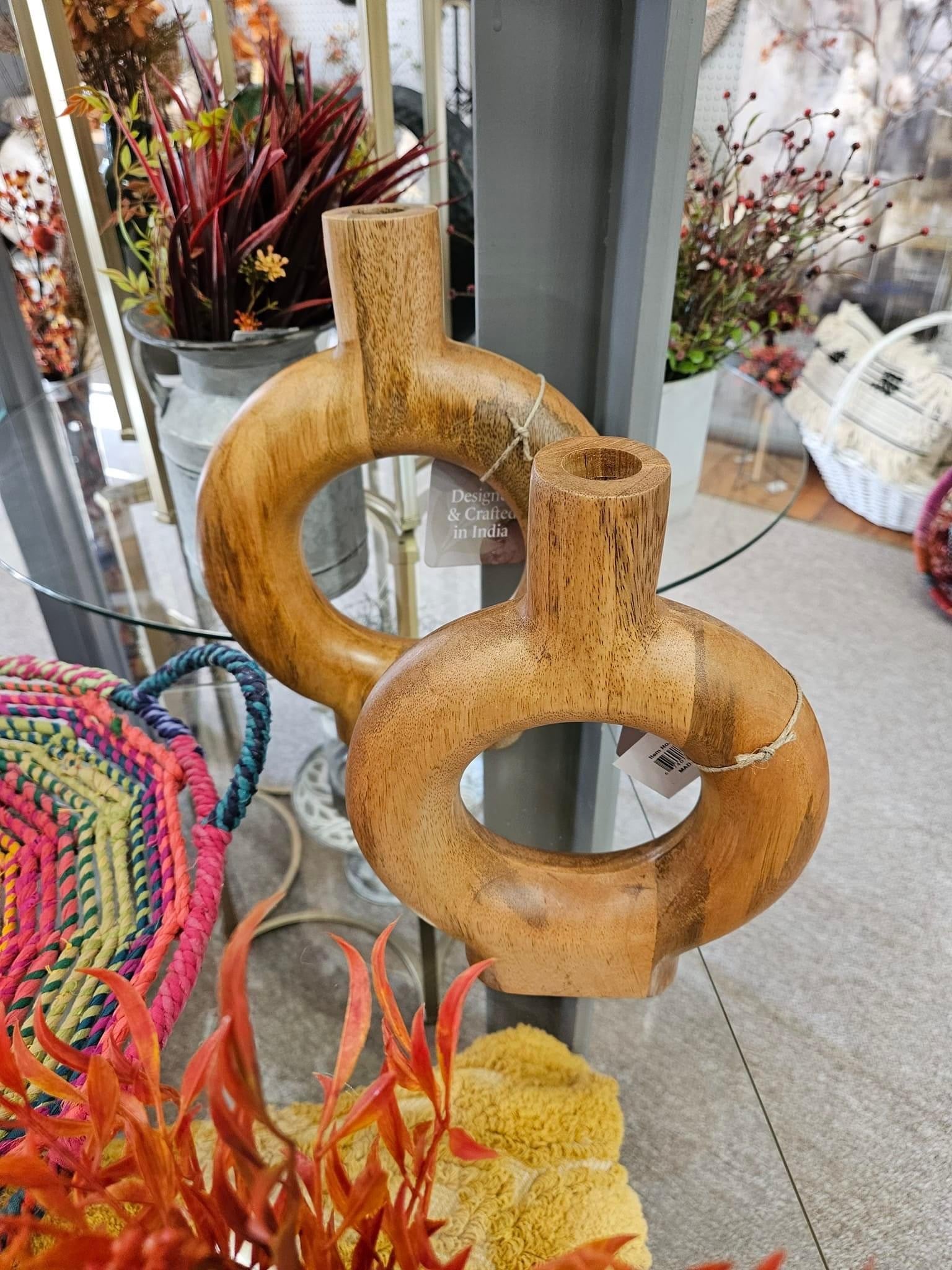 Wood Round Hole Vases (2 Sizes)