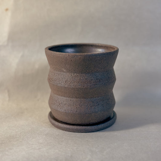 Olivia Snow Ceramics - 4" Angled Dark Brown Planter with Saucer and Drainage