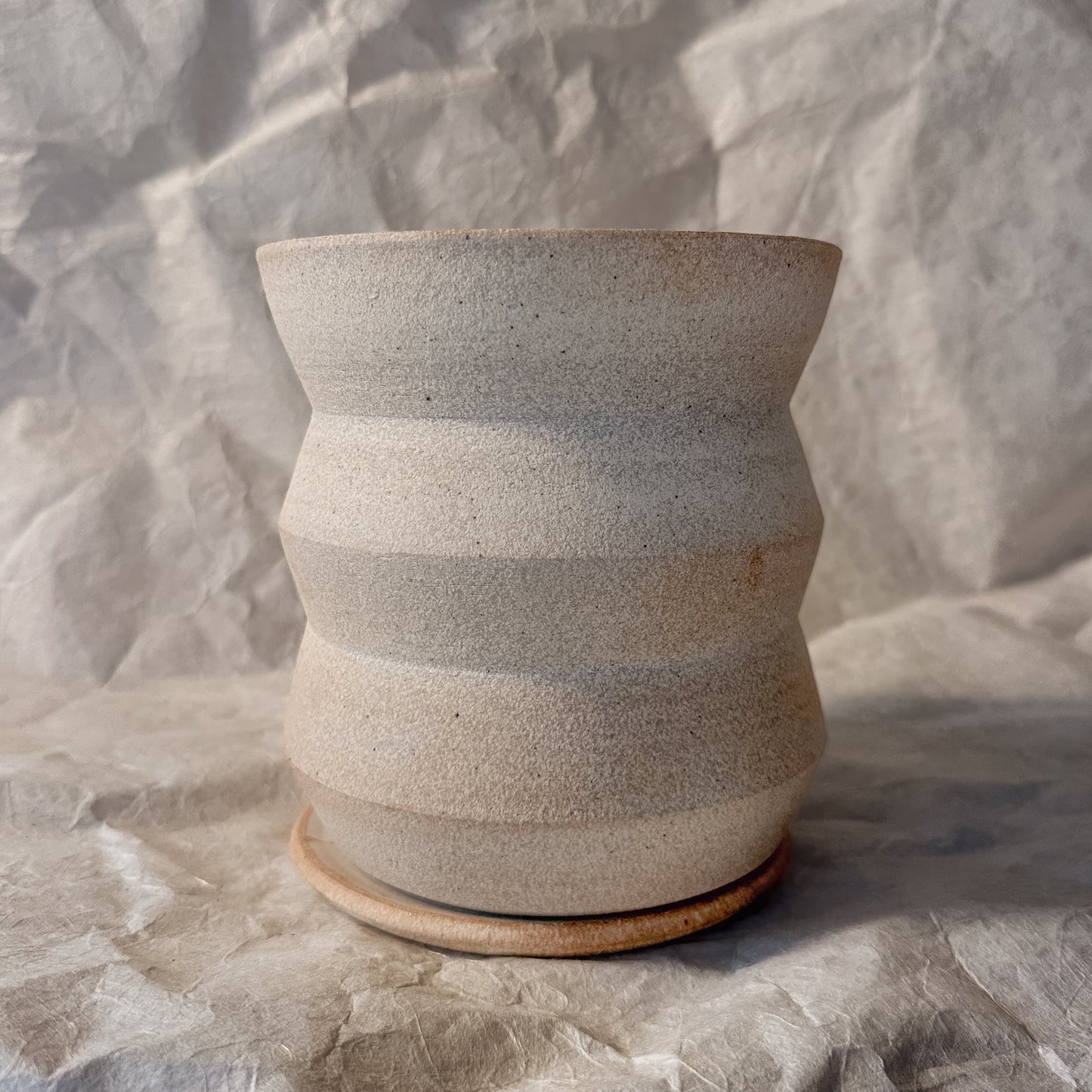 Olivia Snow Ceramics - 6" Angled Creme Planter with Saucer and Drainage