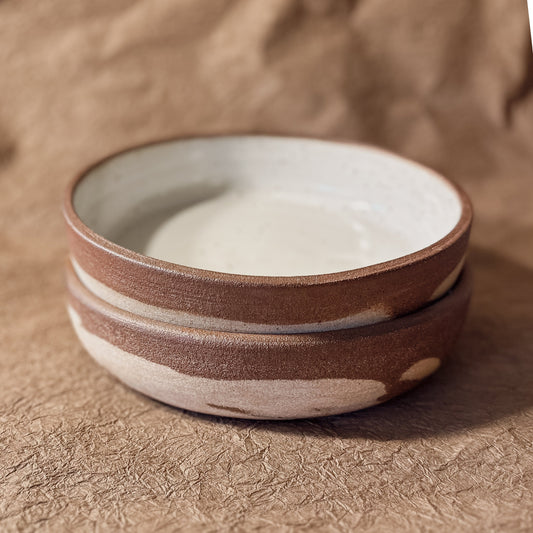 Olivia Snow Ceramics - 9.5" Brown and White Marbled Ceramic Coupe Bowl