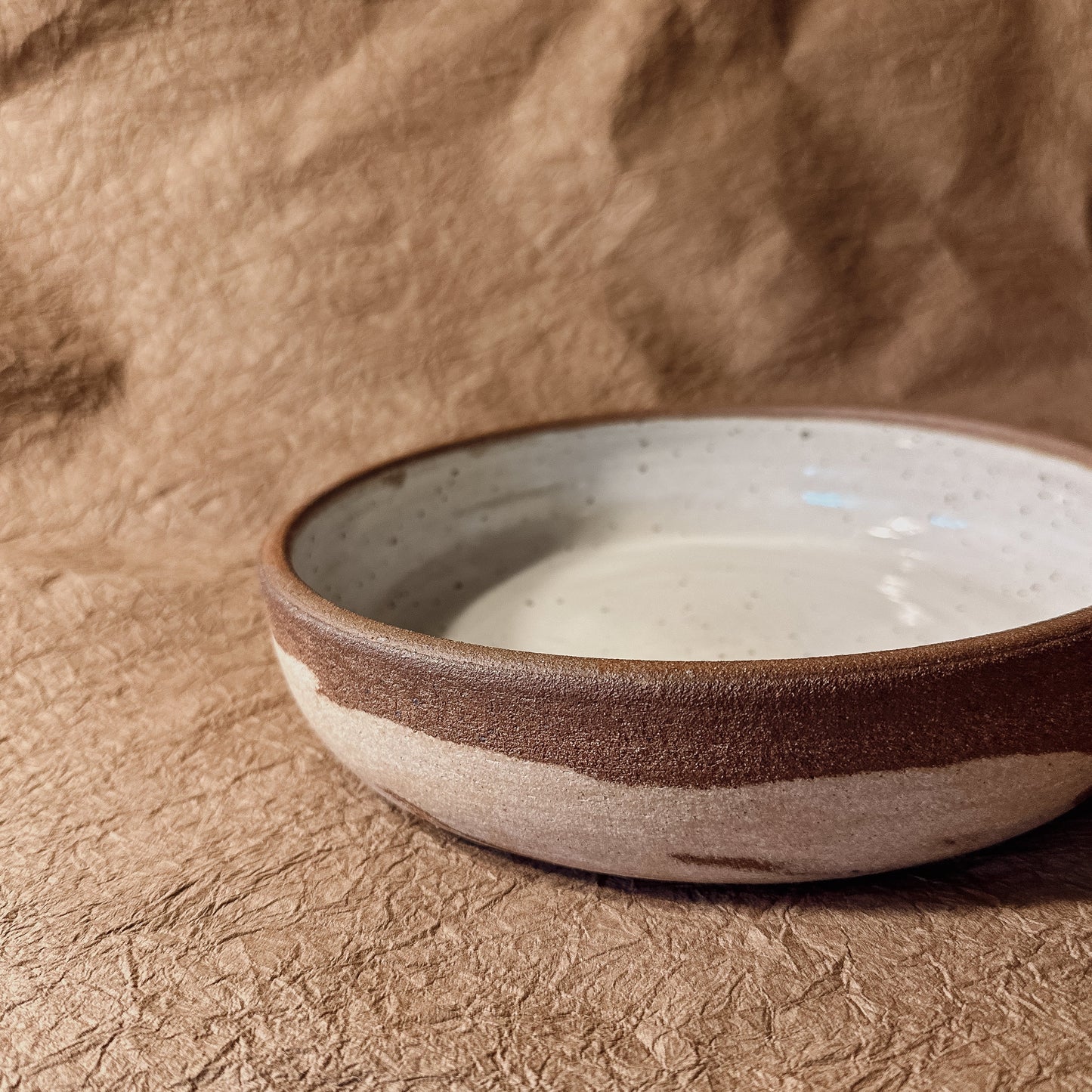 Olivia Snow Ceramics - 9.5" Brown and White Marbled Ceramic Coupe Bowl