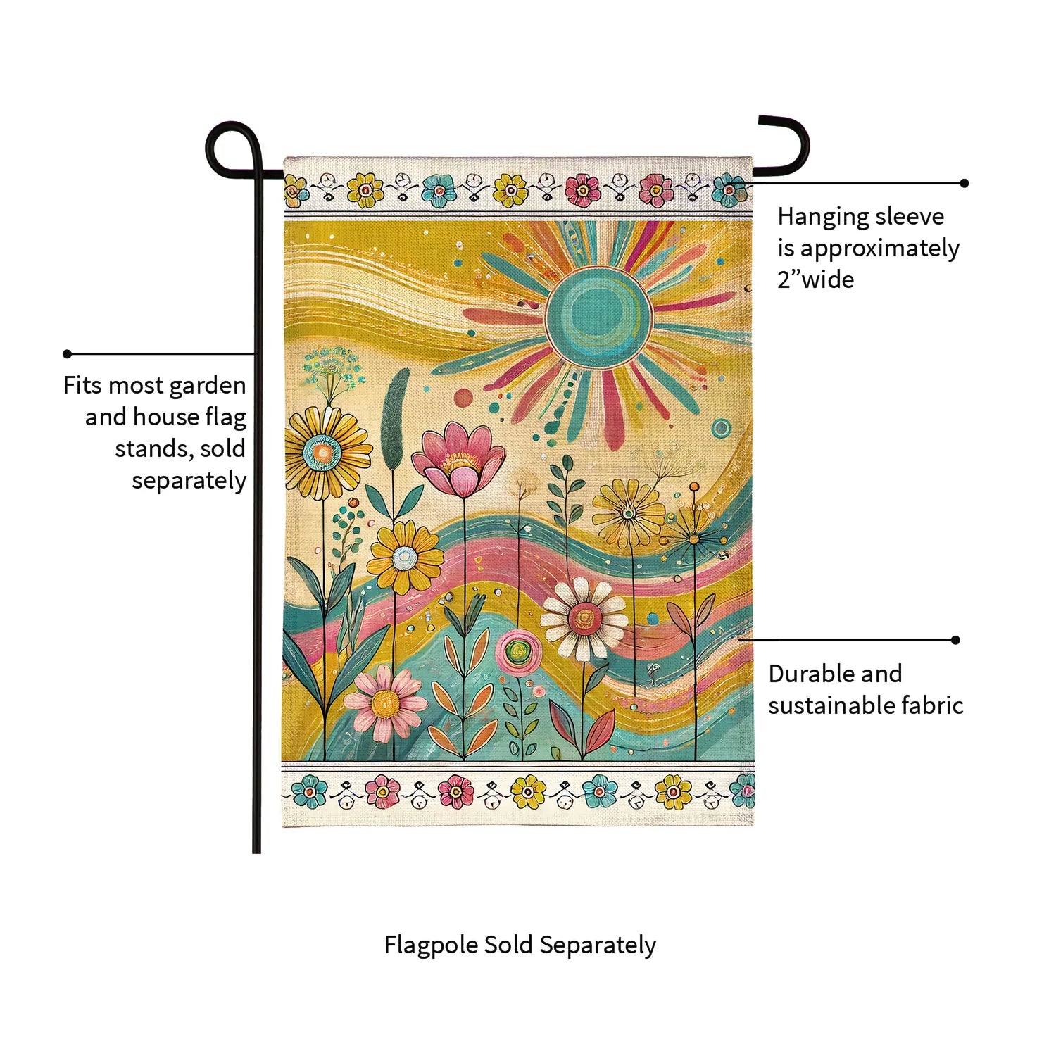 Sunny Field Burlap, Garden Applique Flag