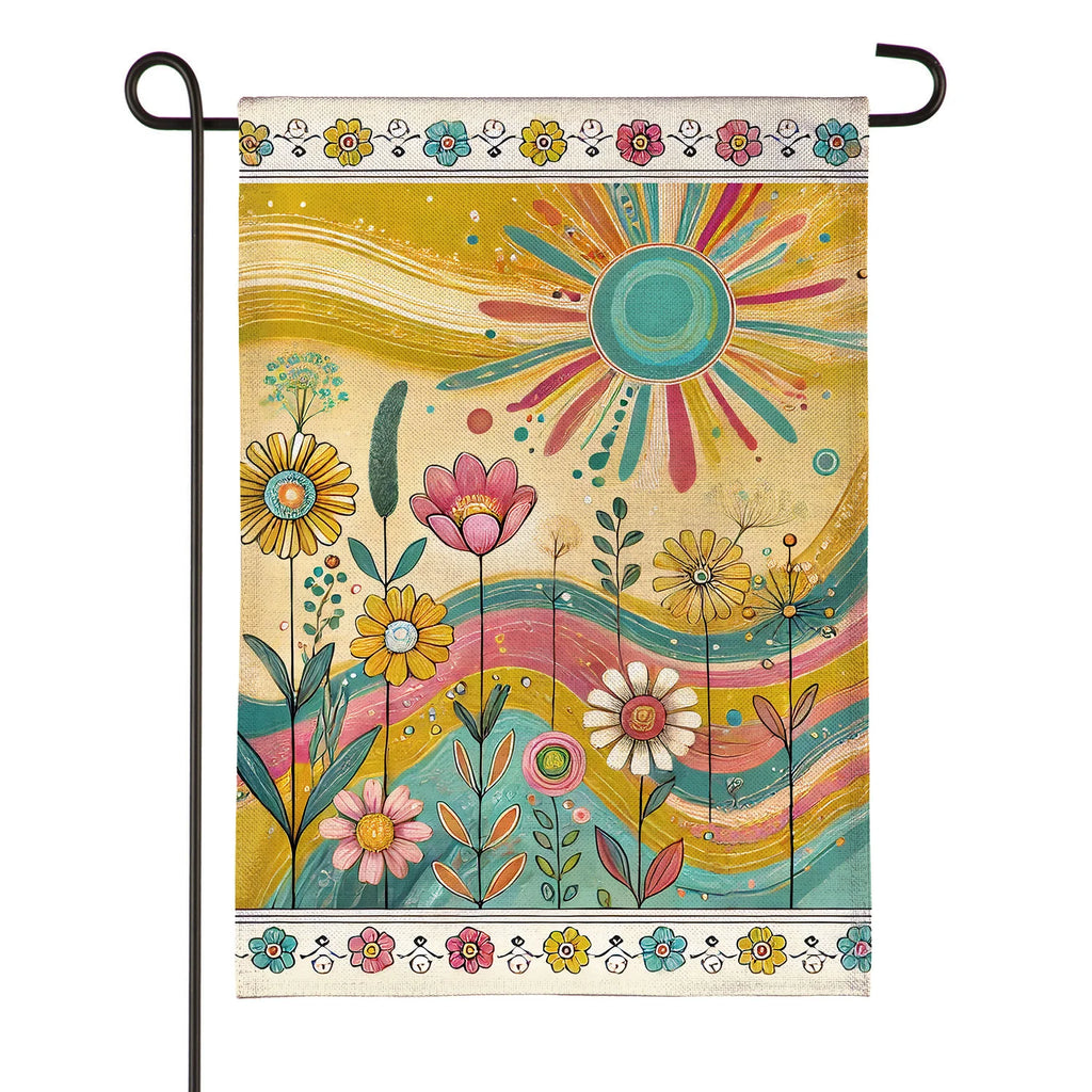 Sunny Field Burlap, Garden Applique Flag