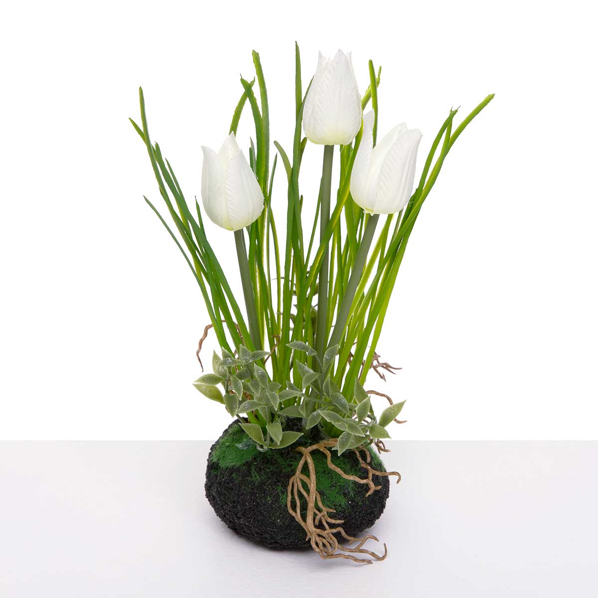 White Tulip w/Grass & Faux Dirt